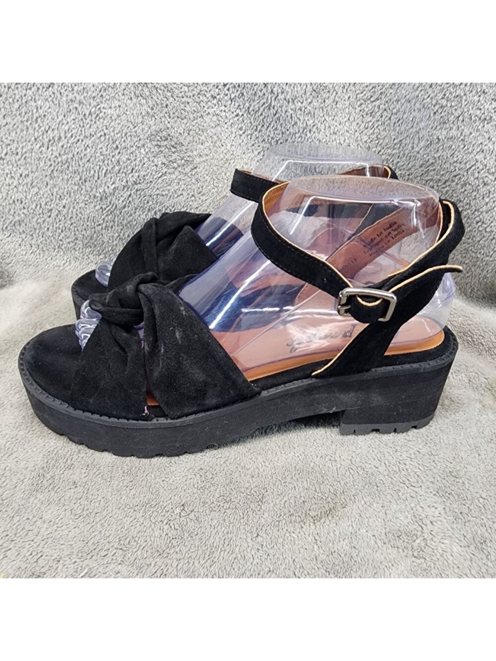 Free People Shoes Womens 8.5 Black Suede Essex Grunge Chunky Sandals *Read*